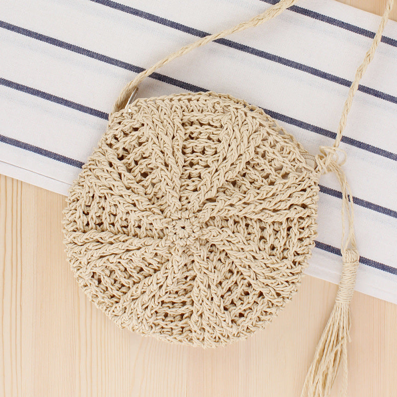Simple round Tassel Women Crossbody Straw Bag Handmade Shoulder Woven Bag Summer Beach Bag Bella Mia